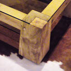 Green oak and toughened-glass coffee table